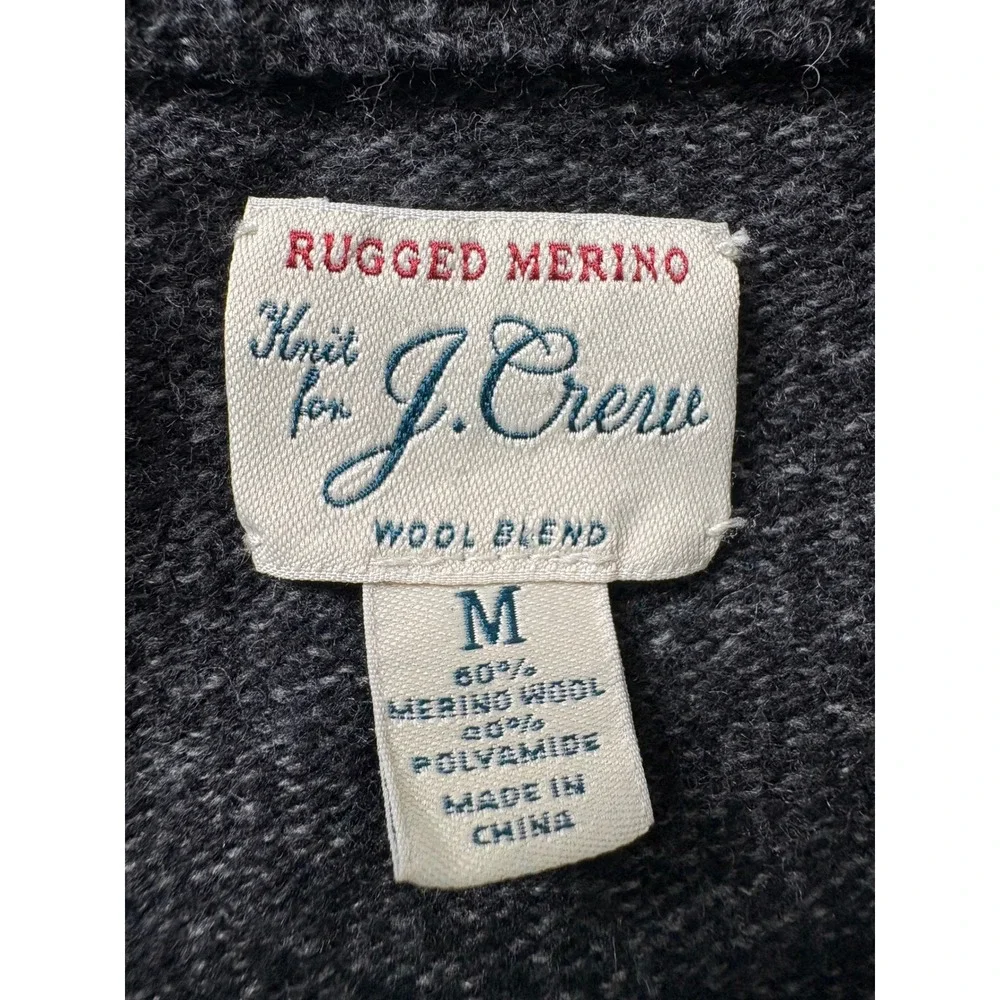 J. CREW Mens Gray Quarter Zip Pullover M Rugged Merino Wool Classic Outdoors